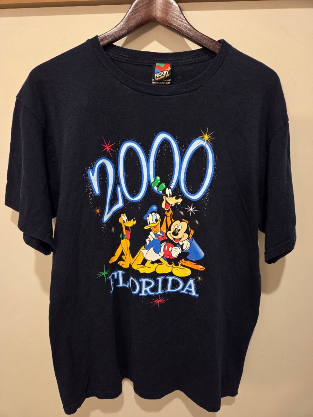 Mickey Unlimited Disney 2000 Florida Black TShirt Mickey Donald Goofy Pluto L/XL